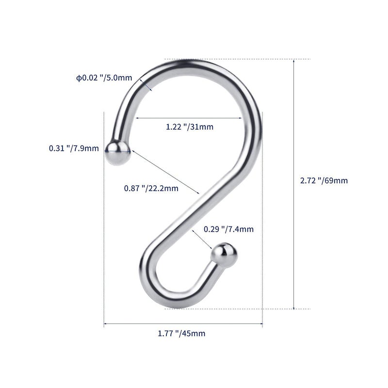 UNCONSIL Metal Shower Curtain Hooksï¼ŒSet of 12 Ringsï¼ŒRust Resistant S Shaped Hooks Hangers for Shower Curtains, Kitchen Utensils, Clothing, Towels, etc. (Chrome) - Image 5